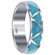 925 Sterling Silver 6mm Turquoise Gemstone Unisex Wedding Band