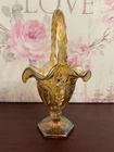 Fenton Glass Autumn Gold Iridized Panel Basket C26498