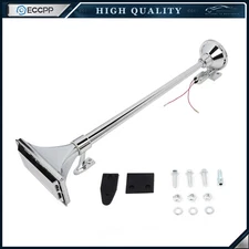 150db LOUD Chrome 28" Rectangle Trumpet Air Horn For Train Semi Truck Boat RV