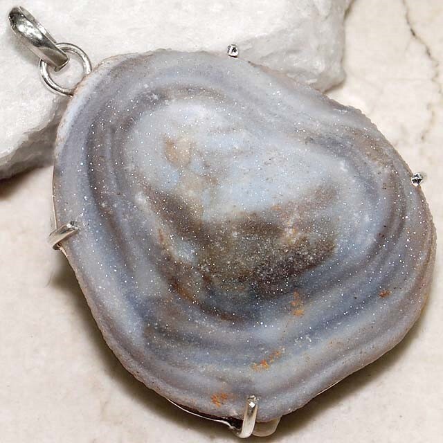 Natural Titanium Roselite Aura Druzy 925 Solid Sterling Silver Pendant @B15-1