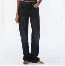 Zara Mid-Rise Full Length Wide Leg Jeans Size 34 Color Washed Black
