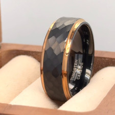 Personalized Hammered Black Tungsten Wedding Ring Men's Engagement Band Rings