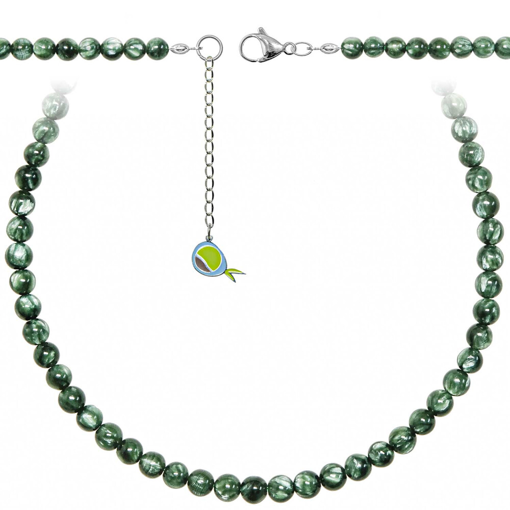 Collier en séraphinite de qualité supérieure, sautoir de 70 cm en perles de 6 mm