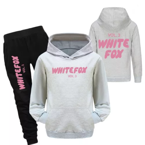 Kids Casual Hoodie Trousers Tracksuit Set White Print Fox Jumper Top+Pants Suits - Picture 18 of 37