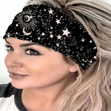 Star Moon Black Turban Sports Headband Elastic Head Hair Band Stretch Yoga UK