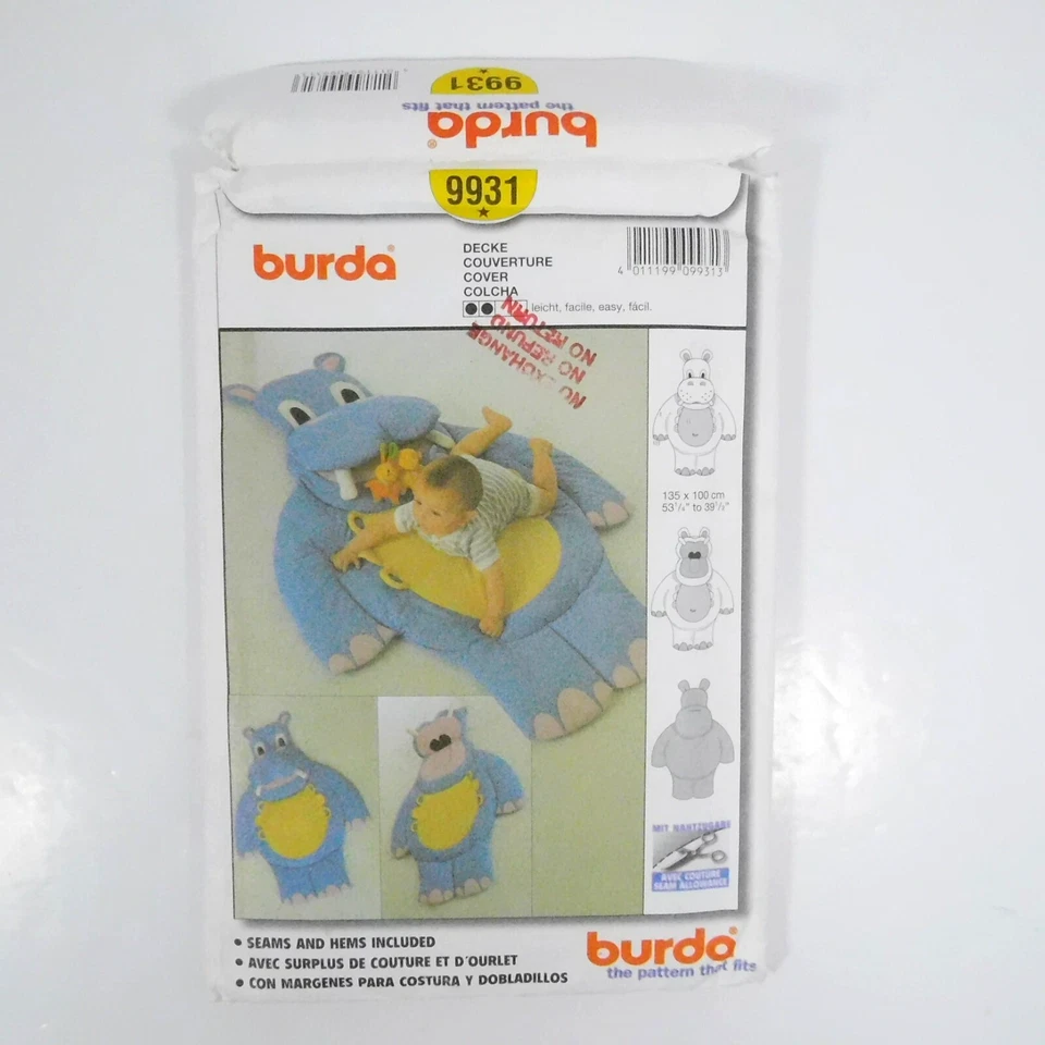 Burda 9931 Hippo Floor Mat Pattern One Size Uncut Baby Play Mat Room Decor - Image 3 of 4