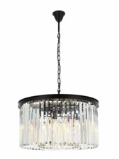 Crystal Chandelier Matte Black Dining Room Kitchen Island 8 Light Fixture 26"