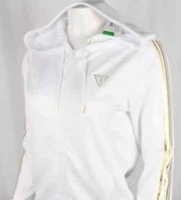 Guess Jeans Women's Hoodie Veda Tricot Full Zip Track Jacket Hoodie White Gold