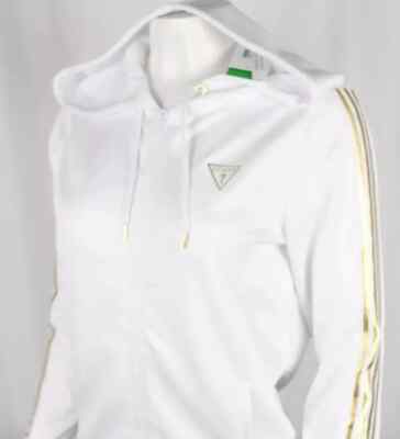 Guess Jeans Women's Hoodie Veda Tricot Full Zip Track Jacket Hoodie White Gold