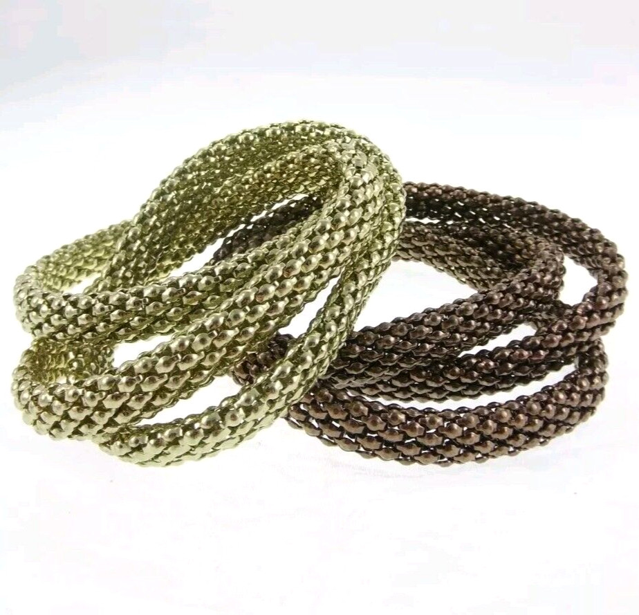 2pc Set Interlocking Bronze & Gold-Colored Stretc… - image 1