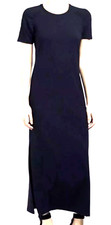 Theory Shirred Ranmire Jersey Knit Maxi Blue Dress Size L