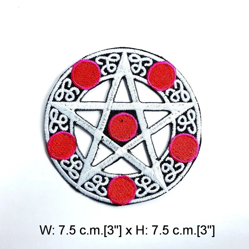 Red Circle Star patch Satan Symbol Emblem for DIY Iron on Clothes Jacket Jeans - Image 2 of 4