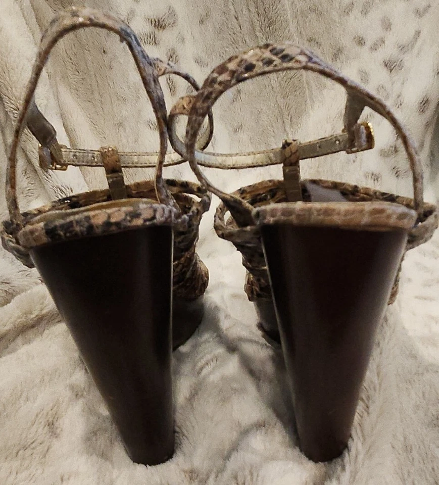 Sapatos Steve Madden Feminino 6 Designer Salto Alto Plataforma Cunha Couro Cobra - Imagem 3 de 4