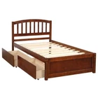 Twin Size Storage Bed Frame With 2 Drawer Headboard Wood Frame Walnut Color