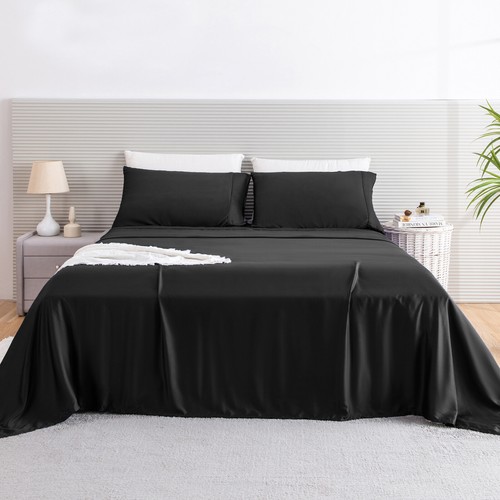 100% Bamboo/Microfiber Flat Fitted Sheet Set Pillowcase Set D/Q/King Bed Soft AU - Picture 34 of 43