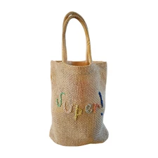 Cat & Jack (Target) GIRLS WOVEN HANDBAG "Surprise" BEACH TOTE Straw/Canvas IVORY