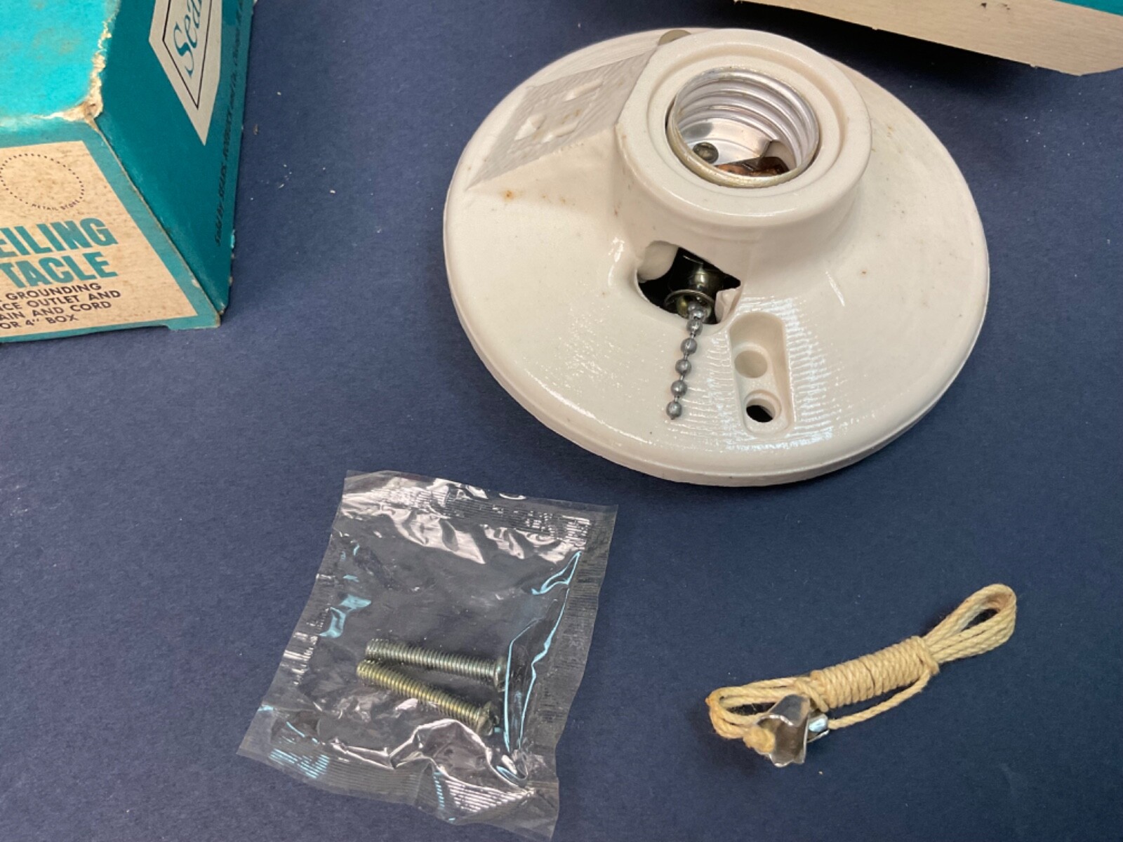 2 Vintage Sears Porcelain Pull Chain Lampholder w/ 3 Wire Grounded