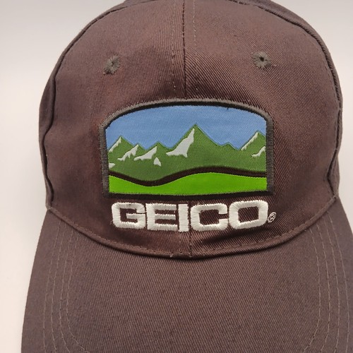 Geico Hat Advertising Cap Strap Back Gray White Script Mountain Patch Logo CMA - 第 3/24 張圖片