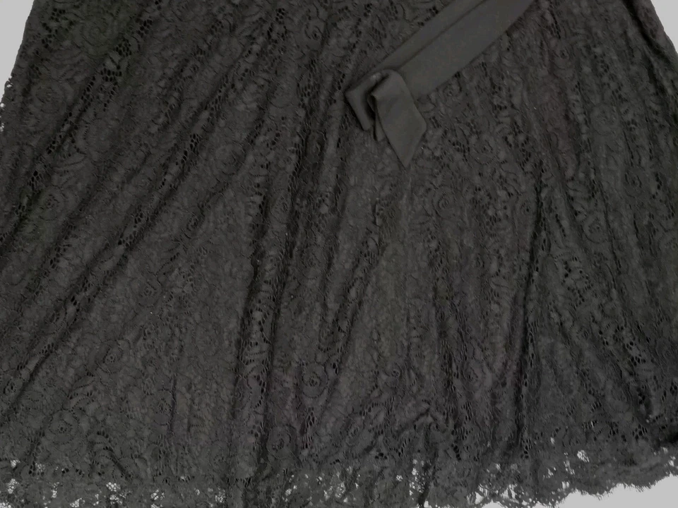 Dennis By Dennis Basso Black Lace Long Sleeve  Dress A-line V-Neck Tie Waist 20W - Image 2 of 4