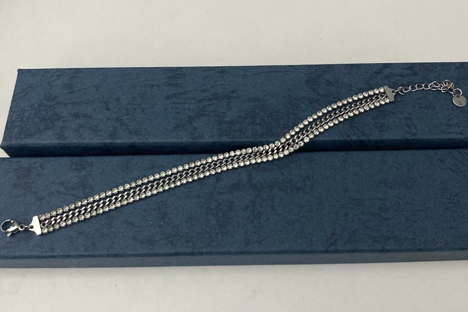 bracciale doppio tennis con catenina  uomo donna acciaio e zirconi idea regalo - Immagine 3 di 3