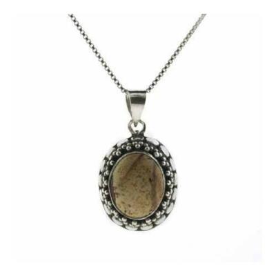 925 Silber Bild Jaspis Bali Perlen Oval Anhänger, 18''