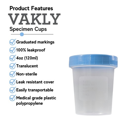 Specimen Cups with Leak Proof Screw on Lids 4Oz Clear Non Sterile Urine Sample - Picture 2 of 9