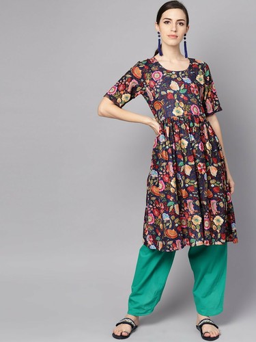 Blue Kurta Kurti Dhoti Pant Set 
