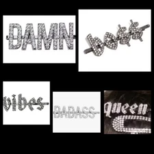 New Kitsch X Justine Marjan Rhinestone Bobby Pins QUEEN DAMN VIBES BOSS BADASS