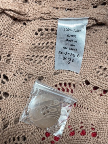 WOMAN WITHIN Cardigan 100% Cotton Sz 3X 30 32 Open Knit Long Sleeve 1 Button - Picture 6 of 7