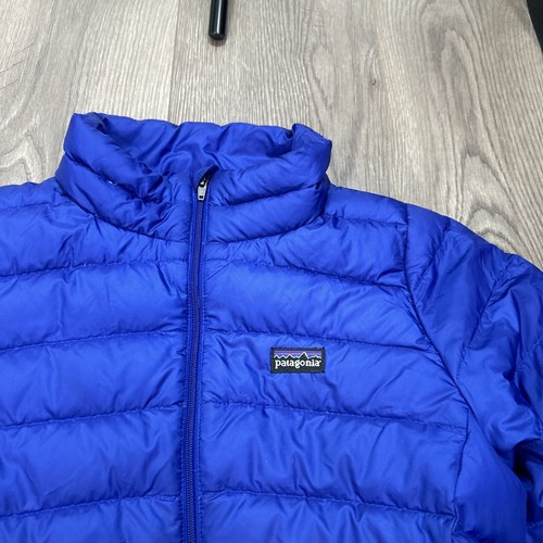 Patagonia Girls' Down Sweater Puffer Jacket XL 14 Blue Full Zip Coat - Picture 2 of 5