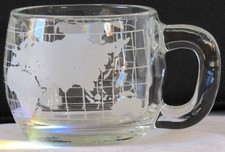 1970 VTG Advertising EUC Around The World NESTLE Coffee MUG Clear w.ETCHED WORLD