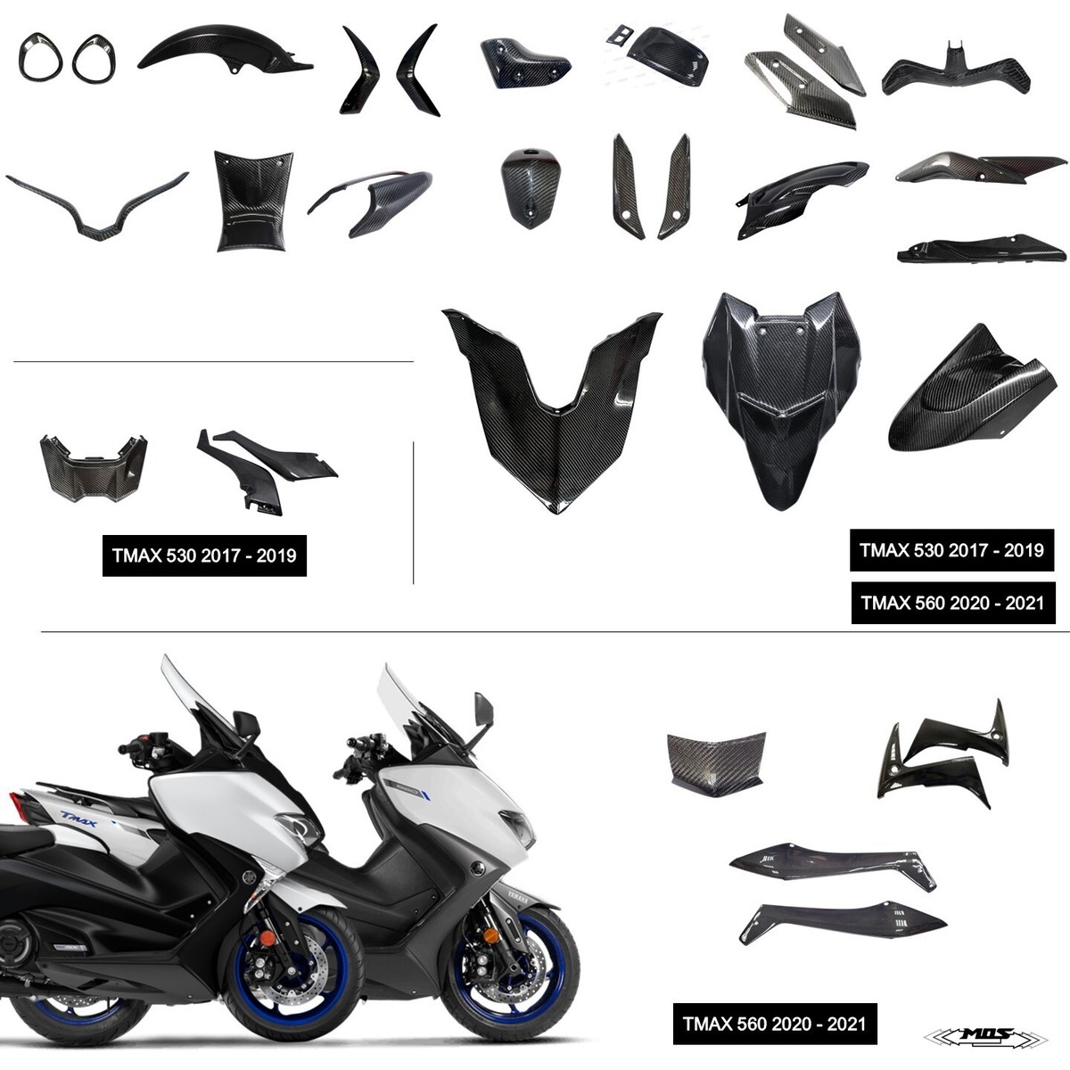 MOS Carbon Fiber Parts and Accessories for Yamaha TMAX 530 & TMAX