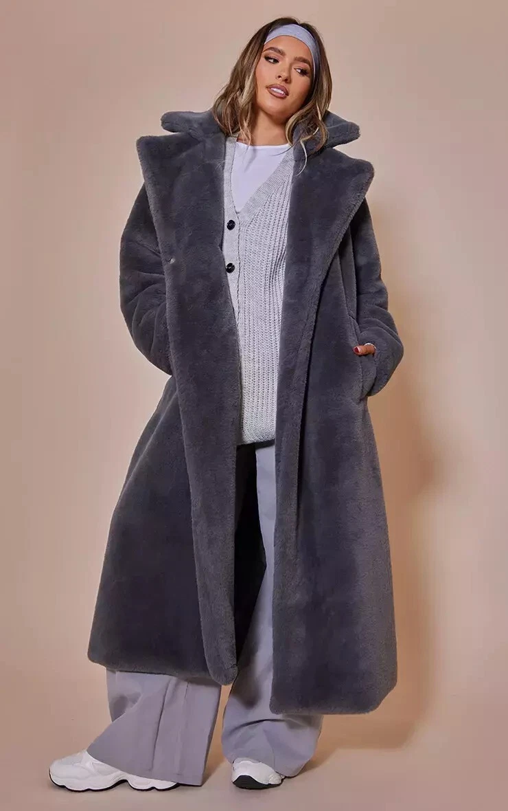 Grey faux fur coats best sale uk