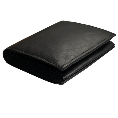Geldbörse Klein Miniportemonnaie Brieftasche Herren Damen Leder Schwarz - Bild 2 von 5