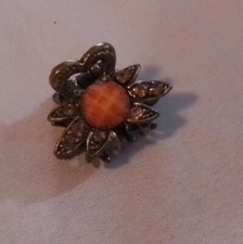 Vintage Floral Rhinestone Hair Claw Clip With Heart Design  Orange Center Stone