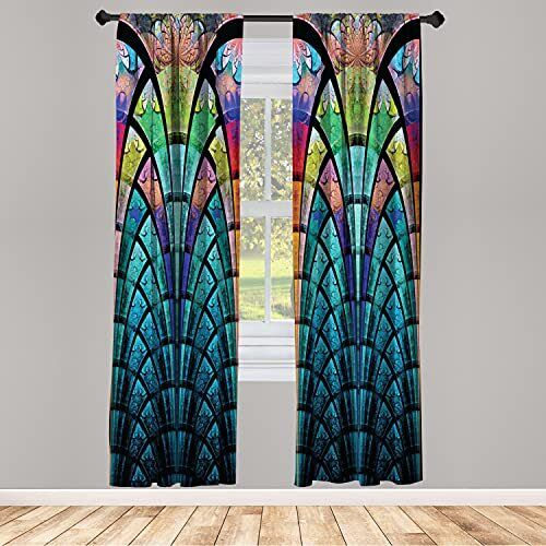 Abstract Window Curtains, Curves Pattern with Pair of - 28" x 84" Aqua Green - Picture 1 of 1