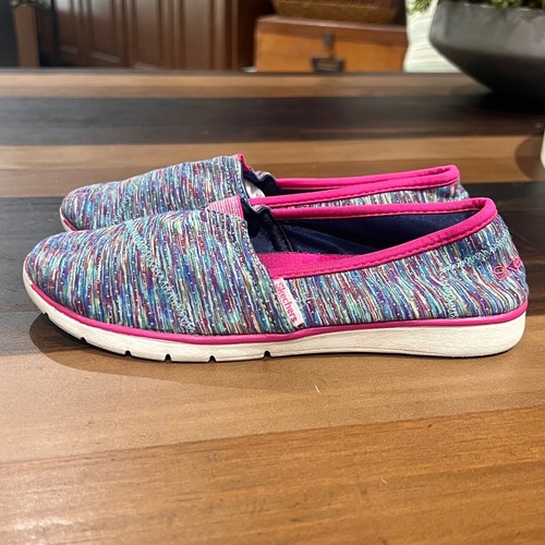 SKECHERS Kids Sz 4 Pink Colorful Memory Foam Slip-On Sneakers - Picture 5 of 14
