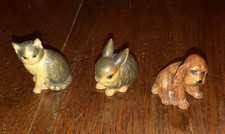 Lotto 3  sculture in legno gatto coniglio cane  4 - 5 cm. Fatti a mano
