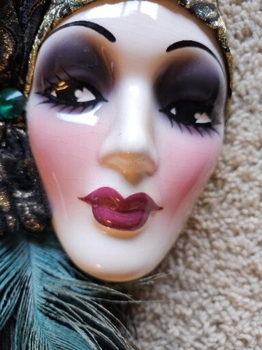 Ceramic Face Mask Woman Of 1920's Wall Decor Art Early 20 Century - Picture 3 of 5