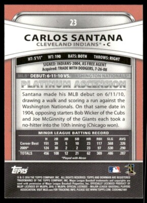 2010 Bowman Platinum #23 Carlos Santana Rookie RC Cleveland 