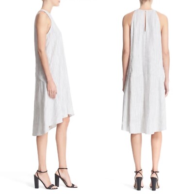 Theory linen Adlerdale Ikat Tierra High Low Ivory Swing Dress Sleeveless Sz  8 | eBay