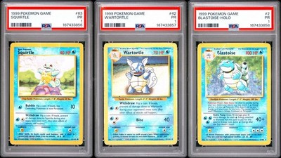 1999 Pokemon Base Set  Squirtle, Wartortle, Blastoise   PSA 1 Sequential Set!