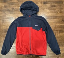 Patagonia Jacket Youth Boys M 10 Micro D Snap T Fleece Full Zip Hoodie Navy Red
