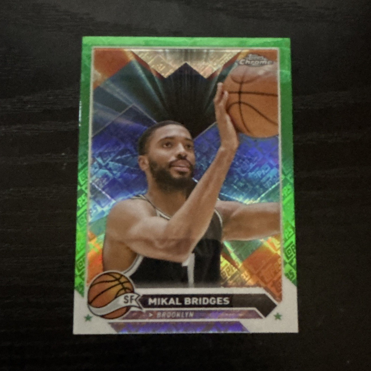 2023-24 Topps Chrome Mikal Bridges Green topps logo  Brooklyn Nets NBA Card #2