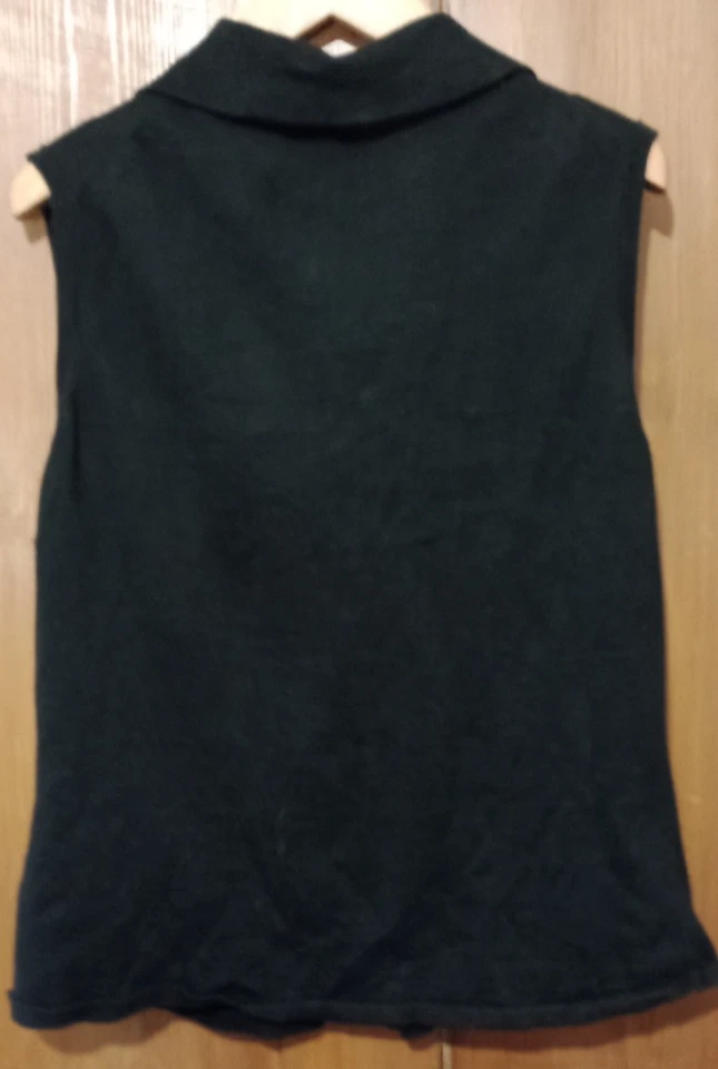 Cardigã feminino de Natal bordado de malha sem mangas com zíper preto pequeno M festivo - Imagem 2 de 4