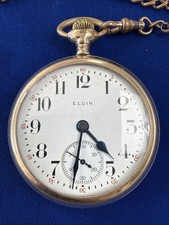 1900s Elgin 7 Jewel Open Face Gold Filled Pocket Watch. Working 