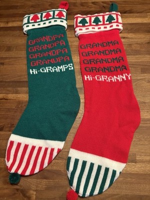 Grandma Grandpa Christmas Stocking Set Of 2 Knit Vintage 1983 Kurt Adler