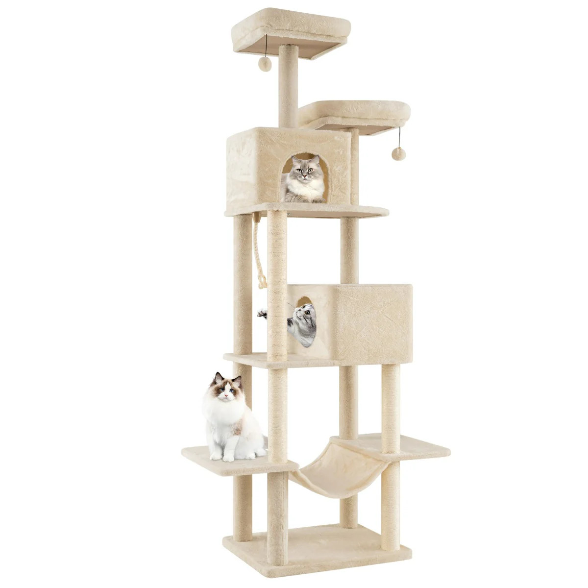 Arbre à chat 205 cm avec perchoirs rembourrés et griffoirs en sisal pour grands chats