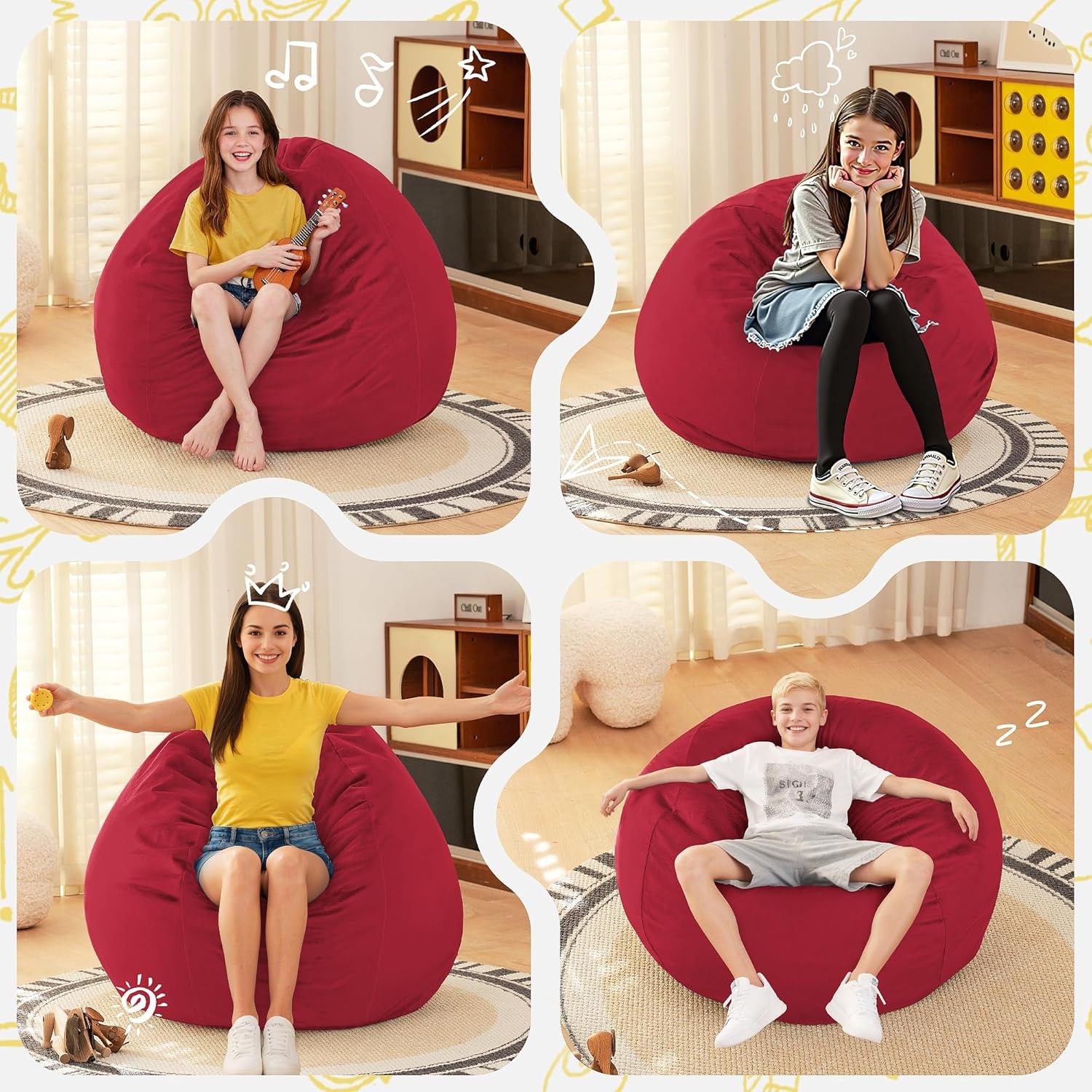 HABUTWAY 2FT Bean Bag Chair, 2' Beanbags Small Bean Bag Chairs with Filling,