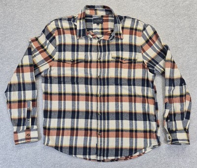 Lucky Brand Shirt Mens L Plaid Flannel Long Sleeve Button Down Blue Cream Red